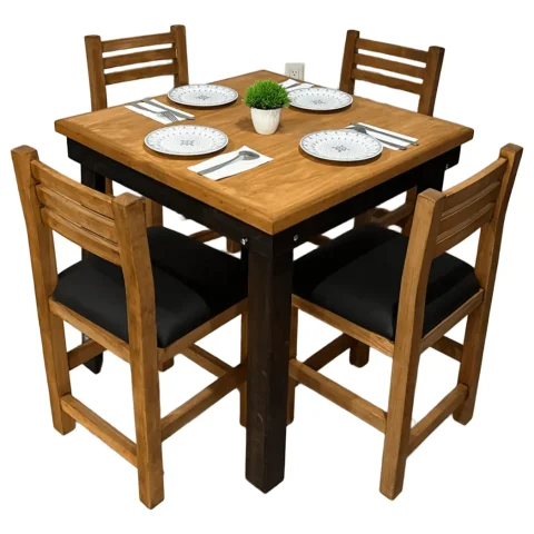 Mesa de Comedor Cuadrada para 4 Personas de Pino con 4 Sillas Moderna para Restaurante